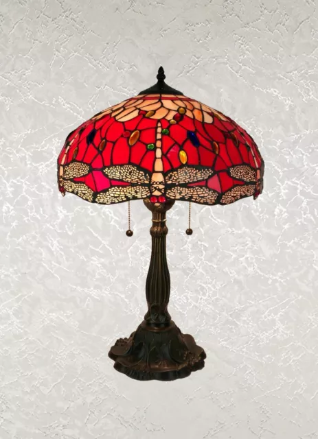 Beautiful Tiffany Style Red, Dragonfly Table Lamp Shade 16"