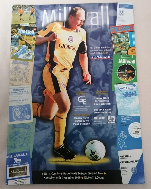 PROGRAMME - Millwall Vs Notts County Saturday 18th December 1999