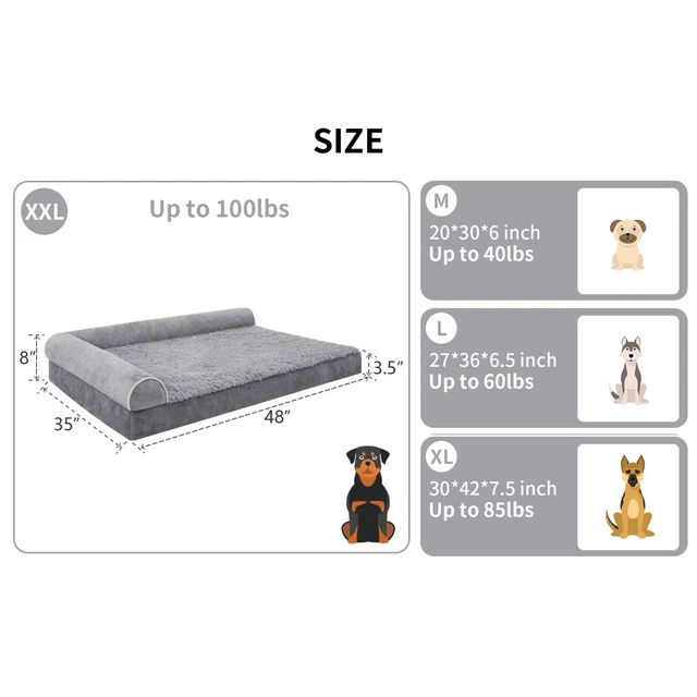 Bolster Dog Bed Memory Foam Orthopedic L-Shape Dog beds Cozy Plush Pets Mattress 2