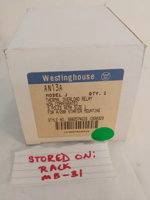 Westinghouse AN13A Thermal Overload Relay 3 Pole Size1 For A200 Starter Mounting