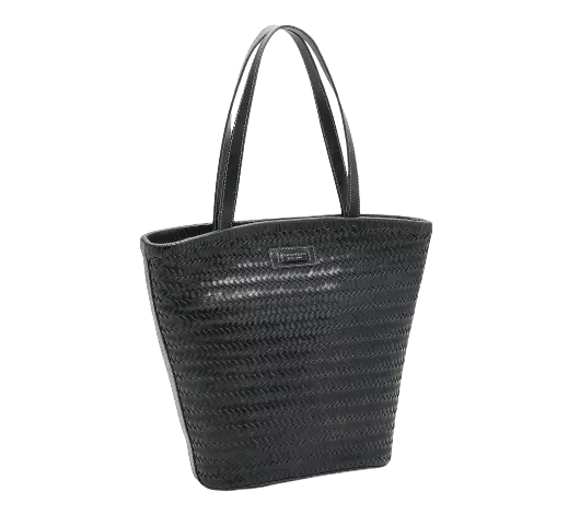 New Tignanello Woven Vintage Leather Shopper Tote in Black Women's Bag Purse