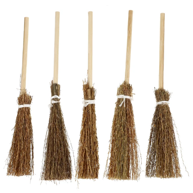 5 piezas escoba de cuerda material de madera para decoración de casa de hadas escoba de batido