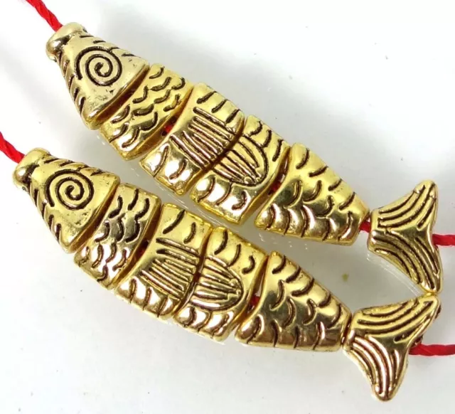2 Greek Worry Fish Golden Pewter Assembling Focal Pendant Bead 35x8mm - small