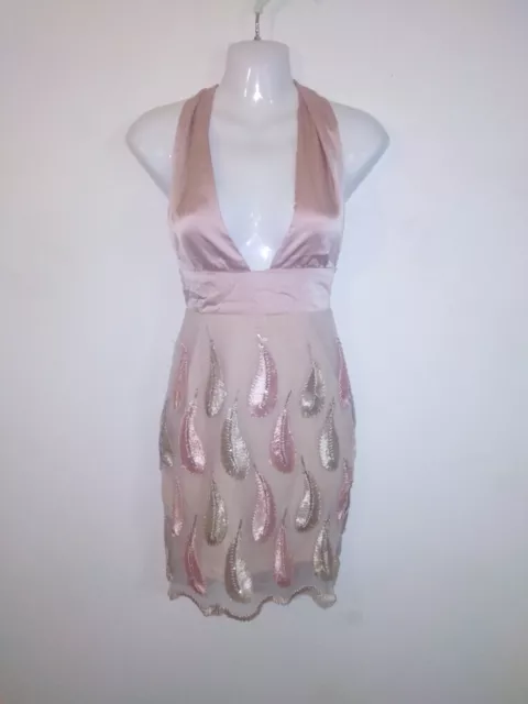 Bnwt Love & Other Things Pink Short Halter Neck Dress With Sequin Detail Size XS