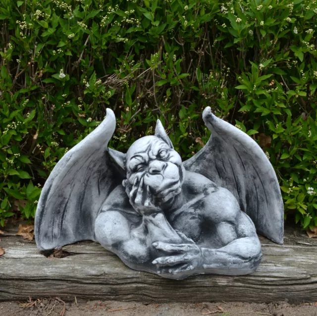 Grand Massif Sculpture en Pierre Gargoyle Gardien de But Détecteur fonte au Gel