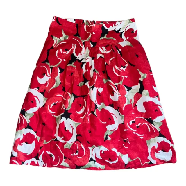 Laura Ashley Womens Linen Skirt Floral Poppy Red Size 8 UK Lined A-line