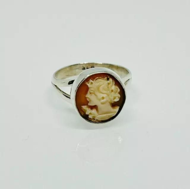 Gorgeous Vintage Real Carved Shell Cameo Ring 925 Silver Size L~L1/2 #16806