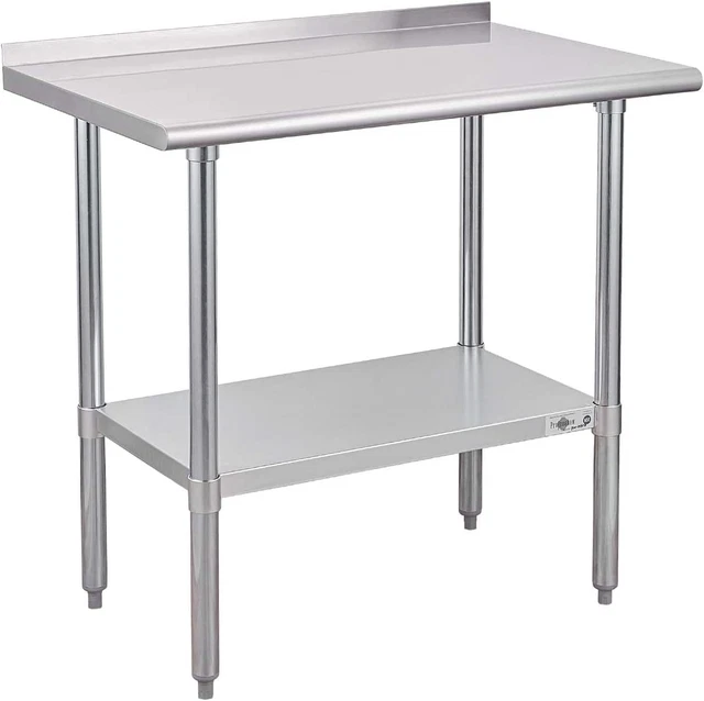Stainless Steel Prep Table NSF Commercial Work Table with Backsplash and Undersh