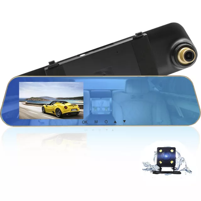 Car Rearview Mirror 4.3"1080P Car DVR Mirror Dual Dash Camera Dashcam Recorder