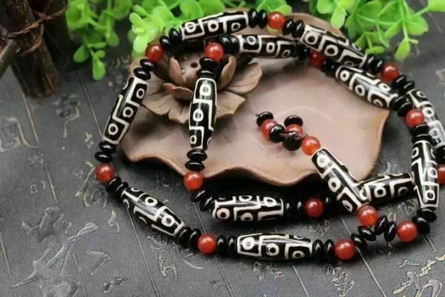 Tibetan prayer worry dzi bead old agate 9 eyes necklace gzi tibet AAAAA