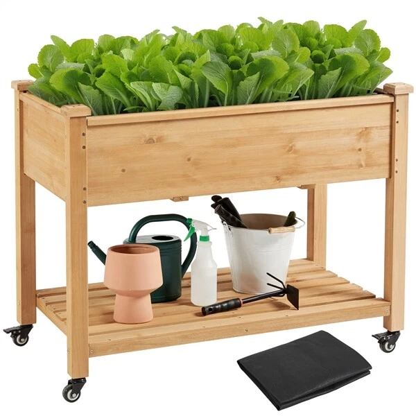 FIORIERA RIALZATA LEGNO con Rotelle da Balcone Rettangolare Orto