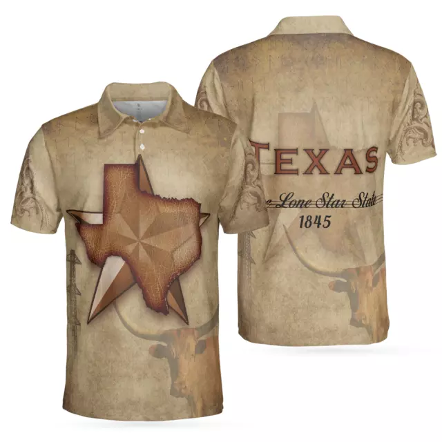 TEXAS THE LONE Star State Polo Shirt, Texas State Map Longhorn Polo ...