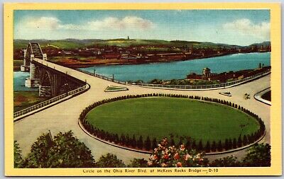 Circle on Ohio River Boulevard at McKees Rocks Bridge, Ohio - Postcard