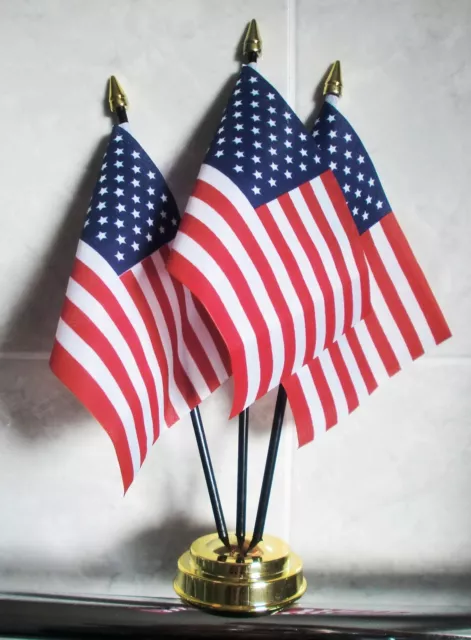 USA TABLE FLAG SET 3 flags plus GOLDEN BASE UNITED STATES OF AMERICA AMERICAN