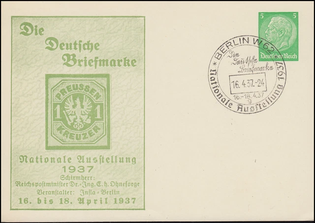 PP 126 Briefmarkenausstellung Preußen 1 Kreuzer, passender SSt BERLIN 16.4.1937