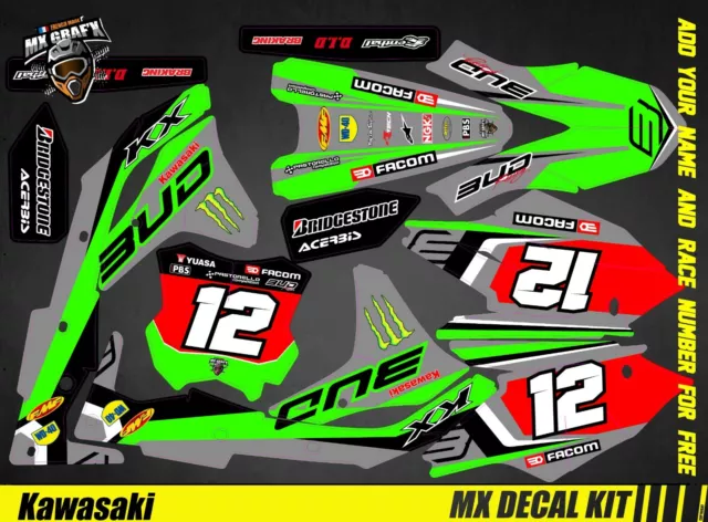 Kit Deco Motorcycle for / MX Decal Kit For Kawasaki Kxf - Grey Bud