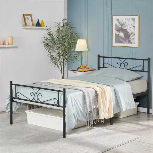 Twin/Full/Queen Classic Metal Platform Bed Frame w/Headboard Footboard Black