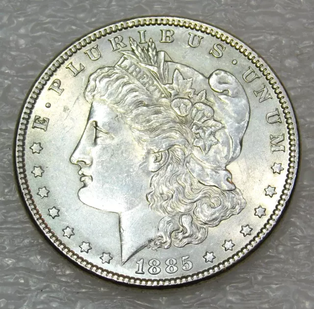 1885 P Morgan Silver Dollar AU/BU Bright Frosty Luster in saflip #H838