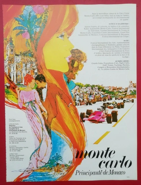 Publicité presse:  MONTE CARLO Principauté de MONACO illustration CARPENTER 1975