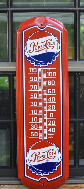 Vintage Pepsi Cola Bottle Cap Thermometer, 27-1/4"