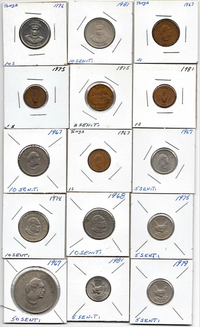 15 Tonga coin collection 1 2 5 10 50 Seniti Taufaahau Salote FAO High Grade
