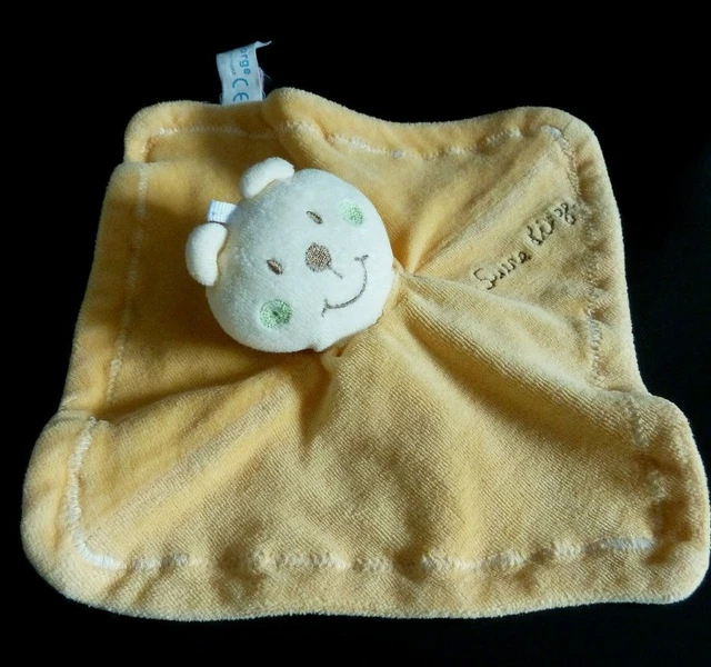 *. Doudou Plat Sucre D'orge Ours Orange Joue Rond Vert Carre - Excellent Etat