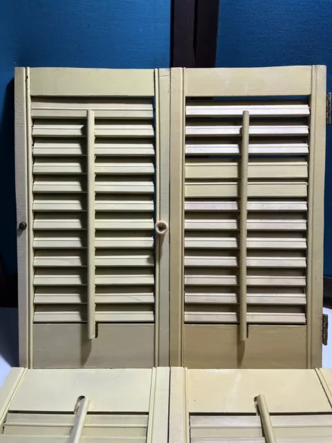 VTG Wood Window Shutters Mustard Yellow Set Of 2 Bi Fold 16.50x16” Louvered 2