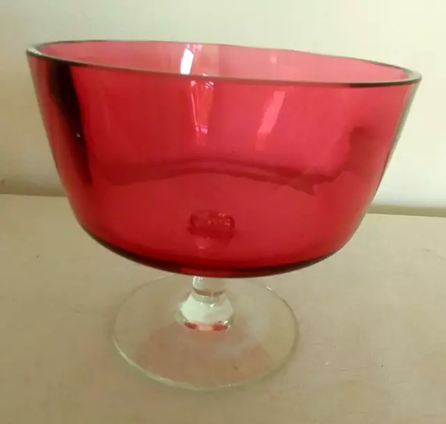 Antique Cranberry Glass Pedestal Dessert Bowl/Bonbon Dish Height 4.25"/11 cm