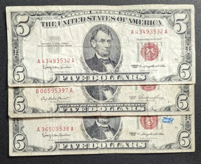 $5 Five Dollar Red Seal Well Circulated Condition