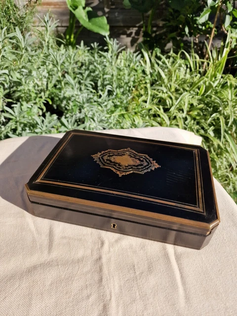 Coffret Ancien Napoléon III En Bois Laqué, Boîte À Bijoux 19ème, Bureau, Jeux,