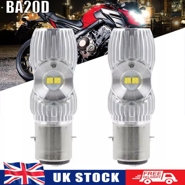 2x BA20D H6 S1 S2 LED Motorcycle Headlight Lamps Hi/Low Beam White Bulbs 6000K