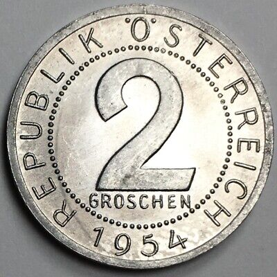 1954 Austria 2 Groschen - (AU) KM#2876 - Aluminum World Coin - Eagle - AT2G54 2
