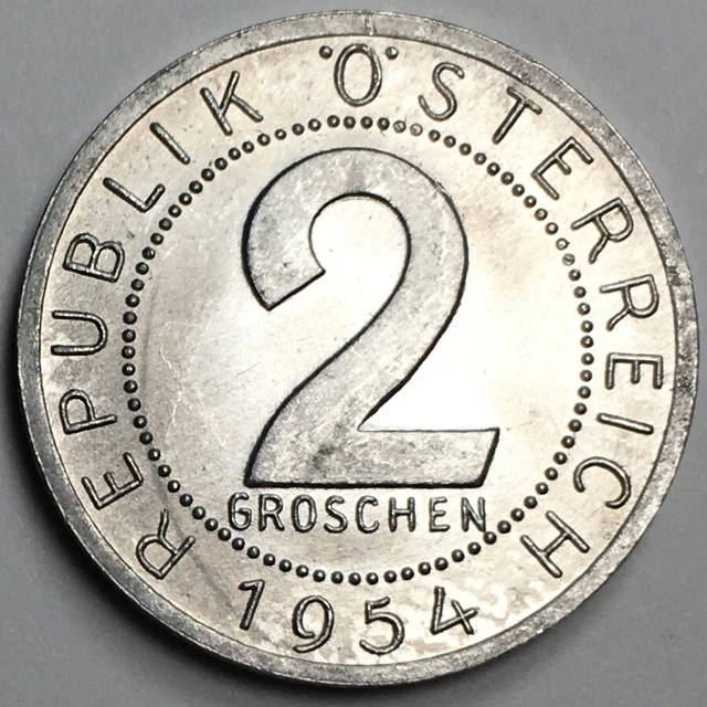 1954 Austria 2 Groschen - (AU) KM#2876 - Aluminum World Coin - Eagle - AT2G54 2