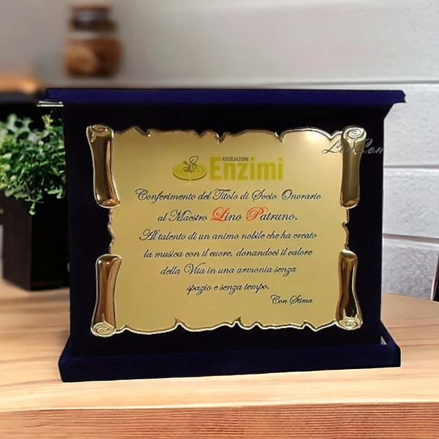 Targa Personalizzata Per Pensionamento - Cofanetto In Velluto Con Pergamena