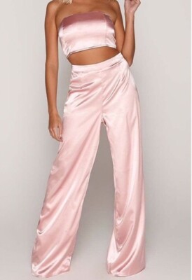 In The Style Tammy Hembrow Pink Satin Look Trouser And Top Two Piece Set Size 12