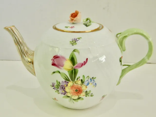 Herend Small Printemps Teapot Rose Finial Ball Shaped