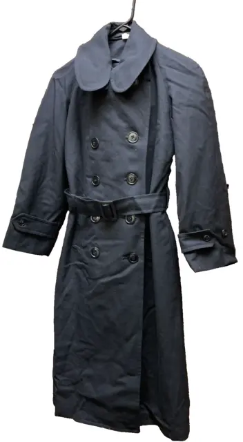 VINTAGE 1987 US Navy Issued Long Women's Winter Wool BLACK Belted Pea ...