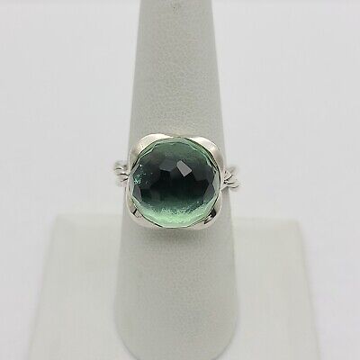 David Yurman Sterling Silver 14mm Continuance Ring With Prasiolite size 8