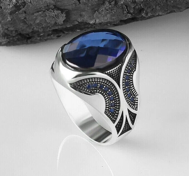 Bague saphir pour homme Bague pour homme faite à la main Bague en argent...