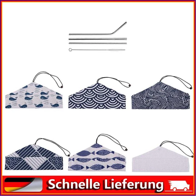 5pcs/Set Reusable Stainless Steel Straight Bent Straw+Cleaning Brush Set Bar