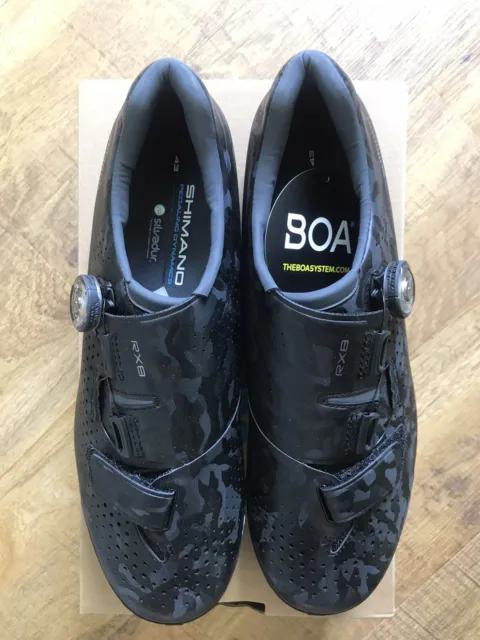 Shimano RX8 SPD Shoes, Black, Size 43 Gravel BOA Carbon Sole MTB + Cleats