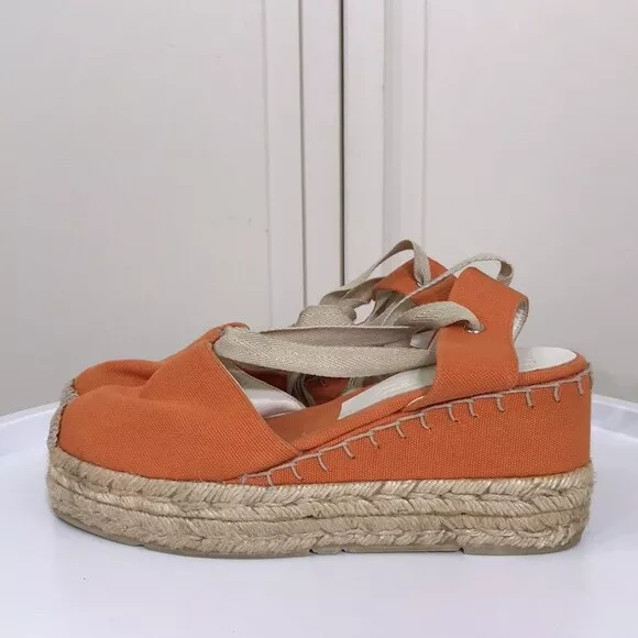 NWOT Ralph Lauren Collection Canvas Wedge Orange Jute Espadrilles Size 8.5