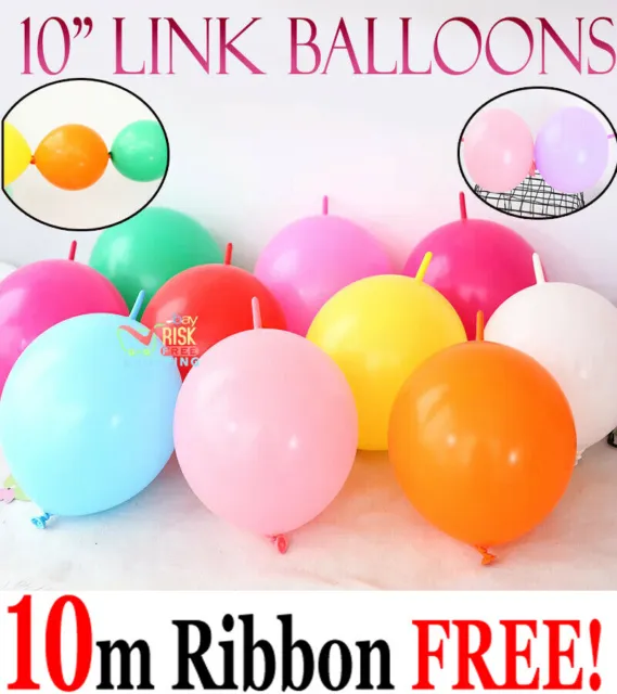 Pack of 100 Quick Link 10" INCH Latex Balloons- Linking Garland Party Decoration