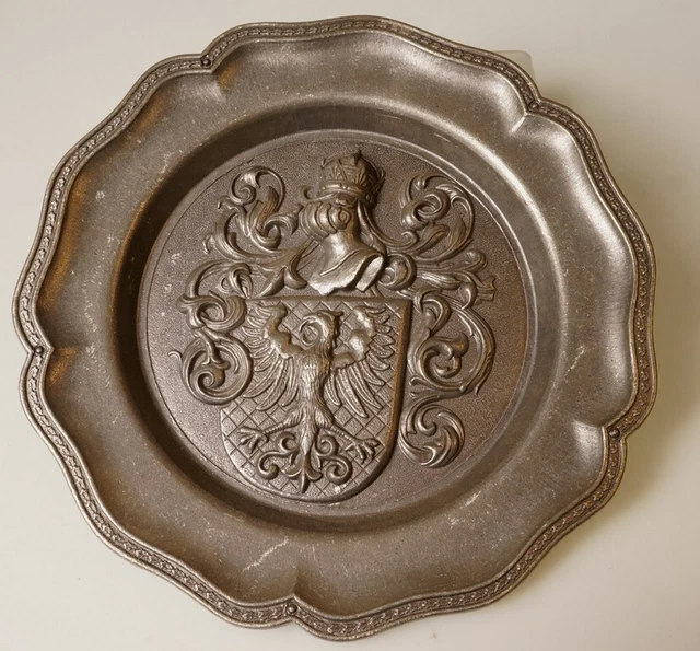 Antique Spain Shield Pewter Plate embossed crown knight helmet      # 02