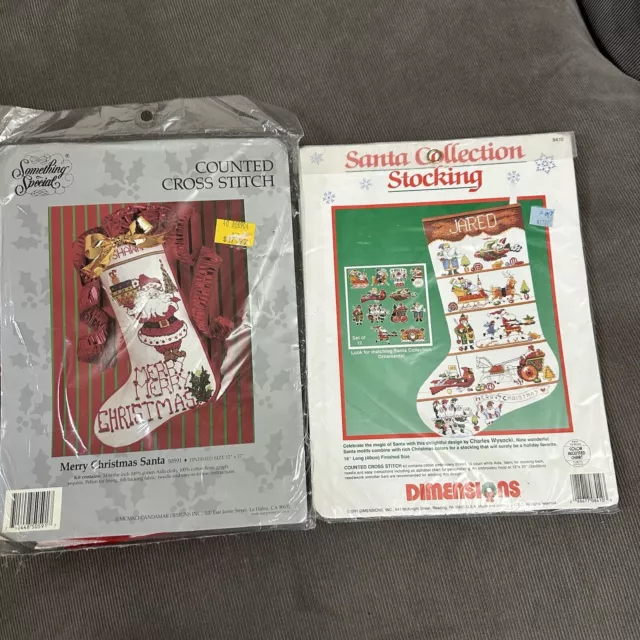 Lot 2 Vintage Christmas Stocking Cross Stitch Kits Dimensions Something Special