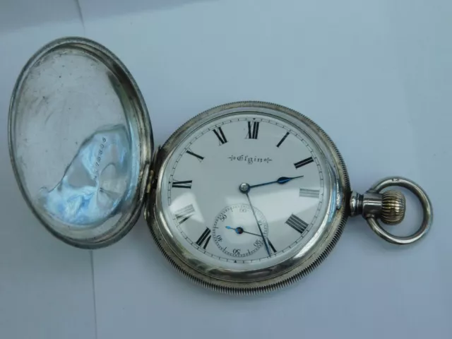 Sterling Silver Elgin 17j Full Hunter pocket watch. Runs great.