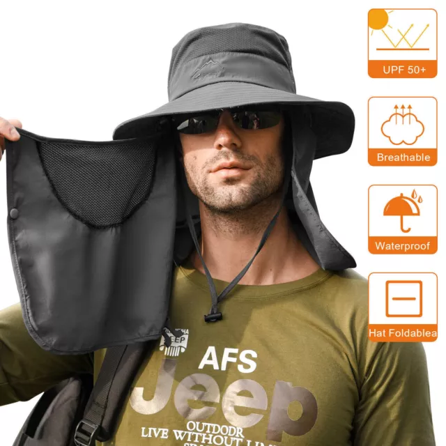 Chapeau de soleil à large bord protection UV bonnet de seau pour randonnée camping pêche safari hommes 2