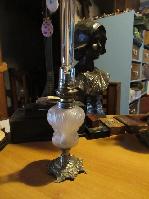 ANCIENNE CHEMINÉE LAMPE à pétrole en cristal MS 12'' H 26 cm