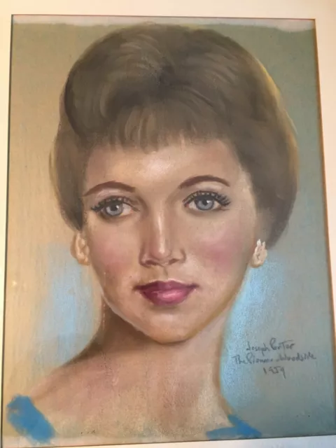 Original Mid Century Drawing Pastel Portrait of a Woman by Joseph Porter 1959