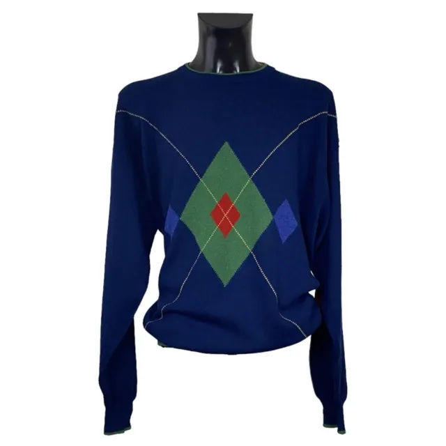 Maglia Vintage St Michael Woolmark Con Motivo Geometrico Blu Marino.... 2